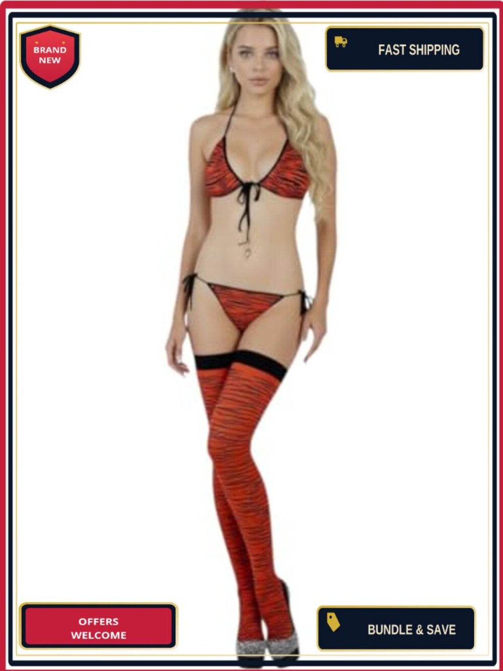 Crochet Lace Up Tube Top with G-String and Thigh Hi